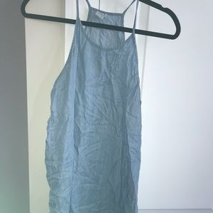 Paper Crane denim mini dress with lace detail